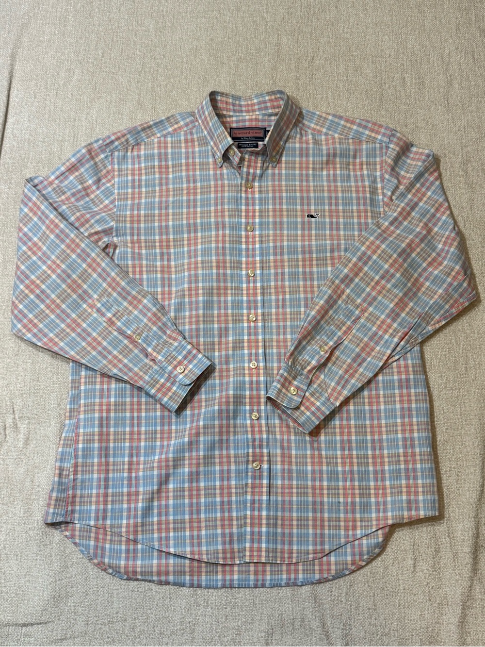 Vineyard Vines Whale Shirt Mens M Plaid Cotton Button Down Coastal Preppy